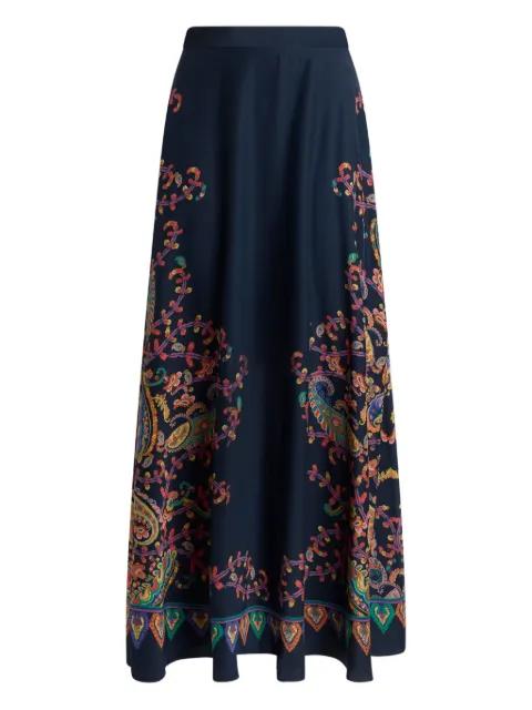 silk maxi skirt with placed floral-paisley print by ETRO