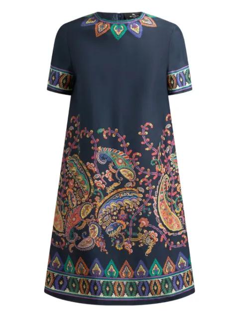 silk mini tunic dress with placed floral paisley-print by ETRO