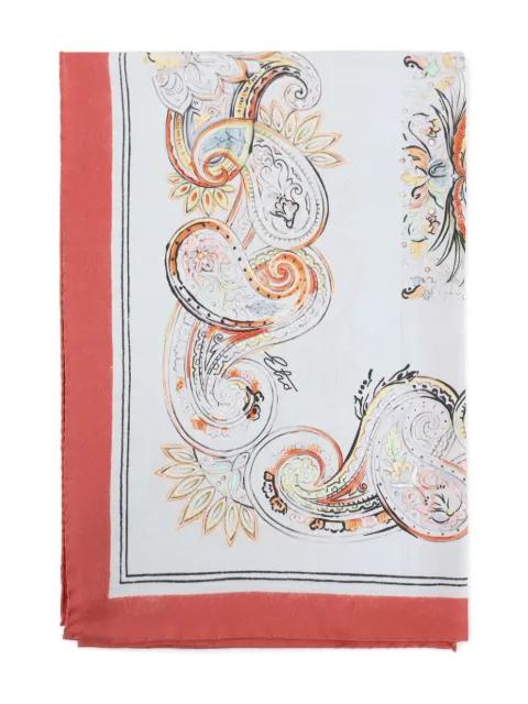 silk scarf with logo and floral paisley motif by ETRO