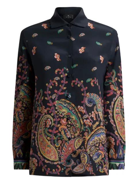 silk shirt with placed floral paisley print by ETRO