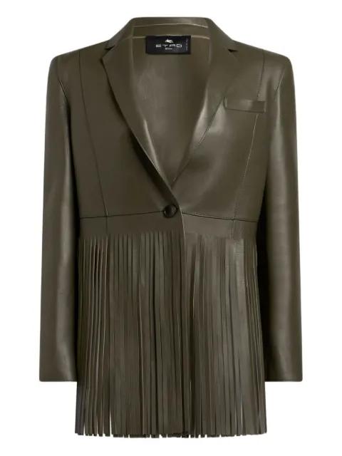 single-breasted leather jacket with fringing by ETRO