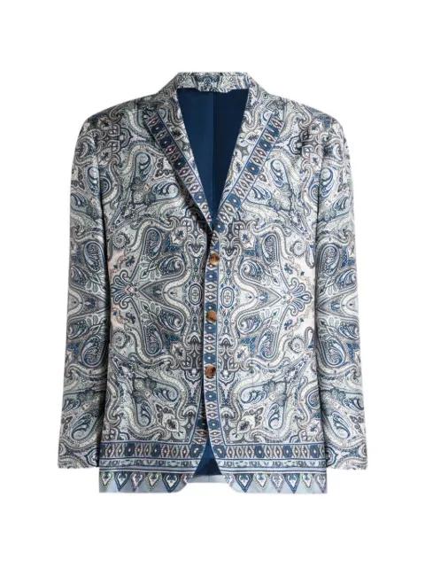 single-breasted silk jacket with placed pocket-square paisley print by ETRO