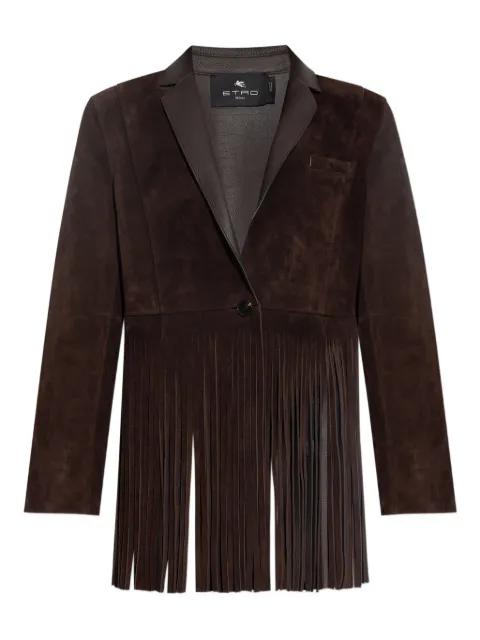 single-breasted suede jacket with fringing by ETRO