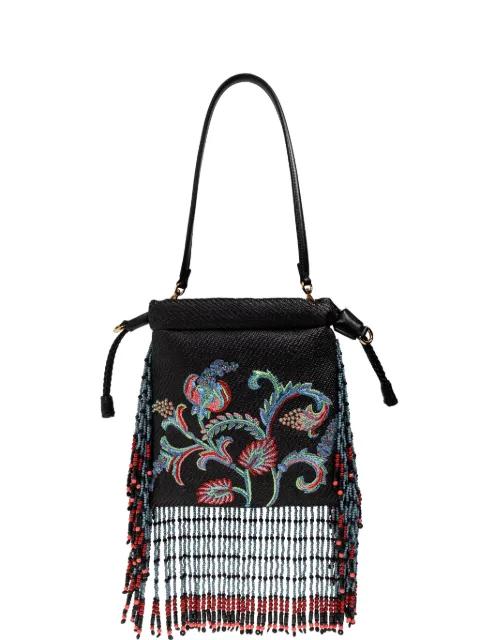 small raffia Kalispera bag with embroidery and fringing by ETRO
