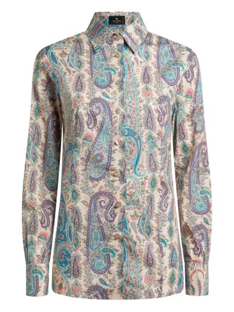 stretch cotton shirt with leafy paisley motif by ETRO