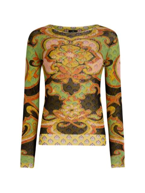 stretch tulle top with placed floral print by ETRO