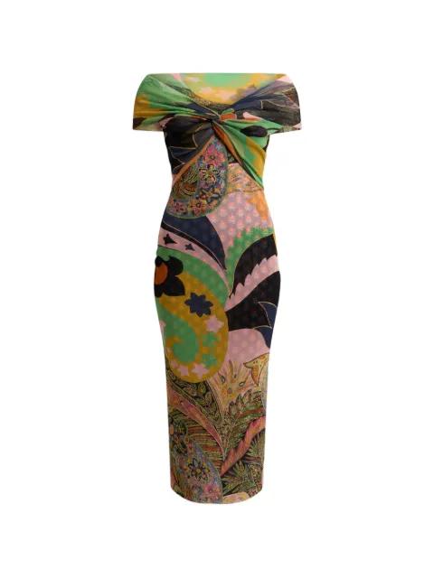 tulle midi dress with open shoulders and two prints by ETRO