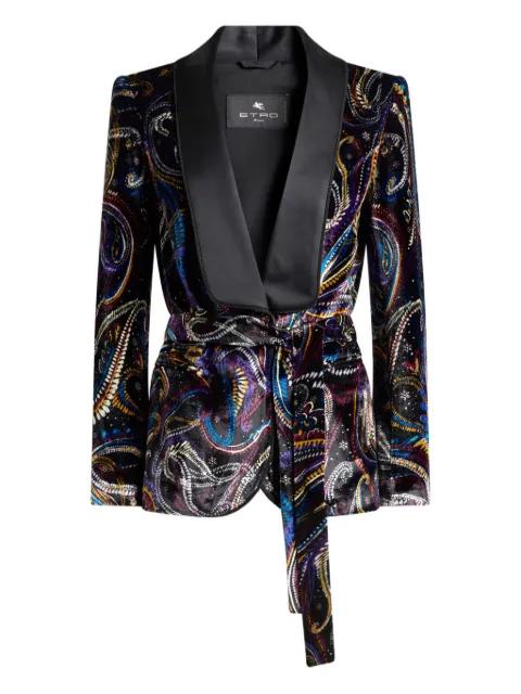 velvet jacket with belt and paisley foliage motif by ETRO