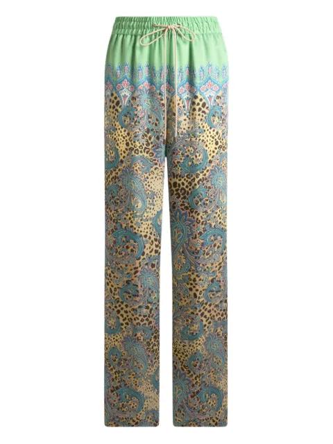 wide-leg trousers with placed Paisley and animal print by ETRO