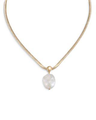 Baroque Pearl Pendant Snake Chain Necklace in 18K Gold Plated by ETTIKA