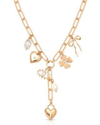 Cubic Zirconia & Cultured Freshwater Pearl Multi Charm Lariat Necklace by ETTIKA Cubic Zirconia & Cultured Freshwater Pearl Multi Charm Lariat Necklace by ETTIKA