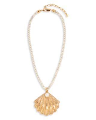 Cultured Freshwater Pearl Scalloped Shell Cord Pendant Necklace in 18K Gold Plated by ETTIKA
