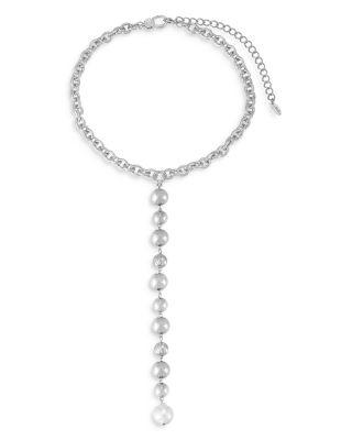 Deep Drop Cultured Freshwater Pearl Lariat Necklace in Silver Plated by ETTIKA