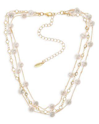 Dressed In Pearls Cubic Zirconia & Imitation Pearl Layered Collar Necklace in 18K Gold Plated by ETTIKA