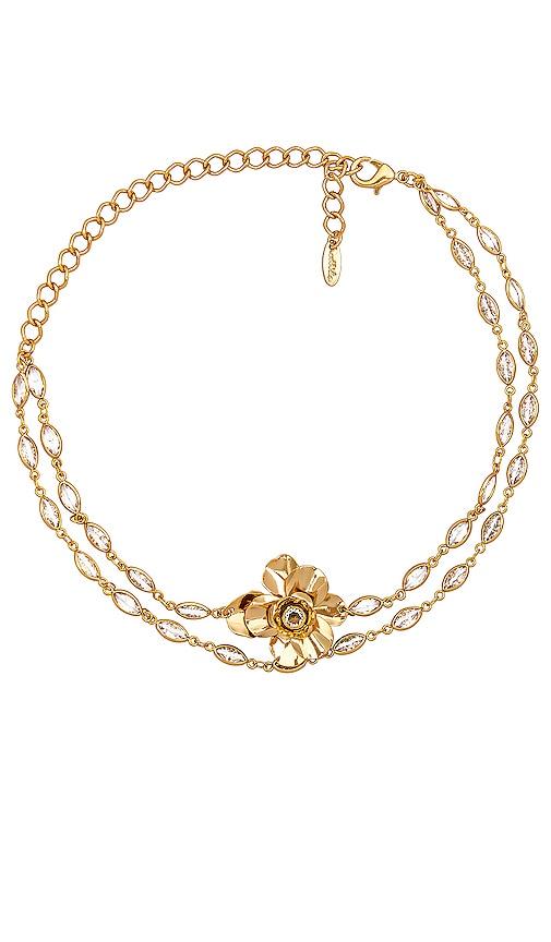 Ettika Bazel Crystal Layered Flower Necklace in Metallic Gold by ETTIKA