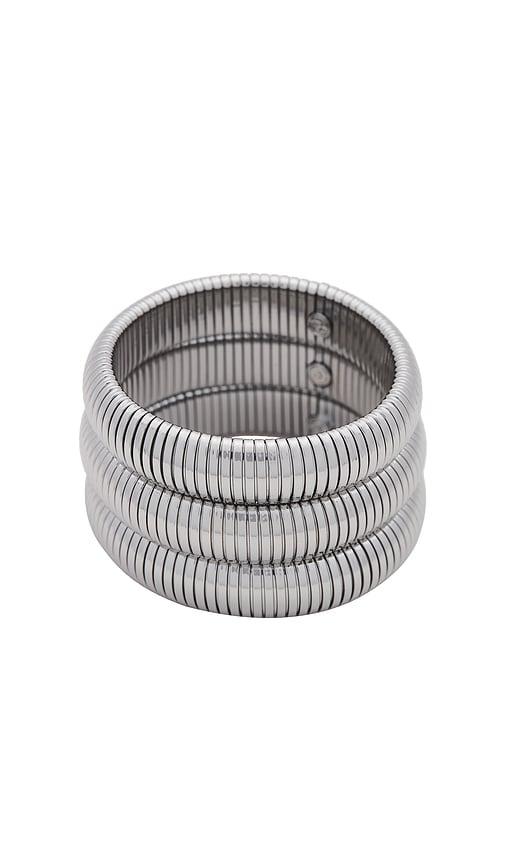 Ettika Flex Snake Chain Stretch Bracelet Set in Metallic Silver by ETTIKA