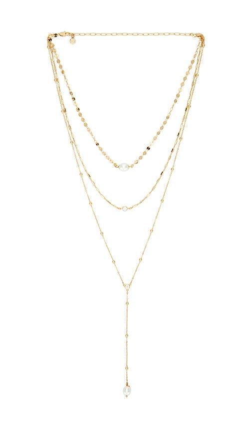 Ettika Multi-chain Pearl Lariat Necklace in Metallic Gold by ETTIKA