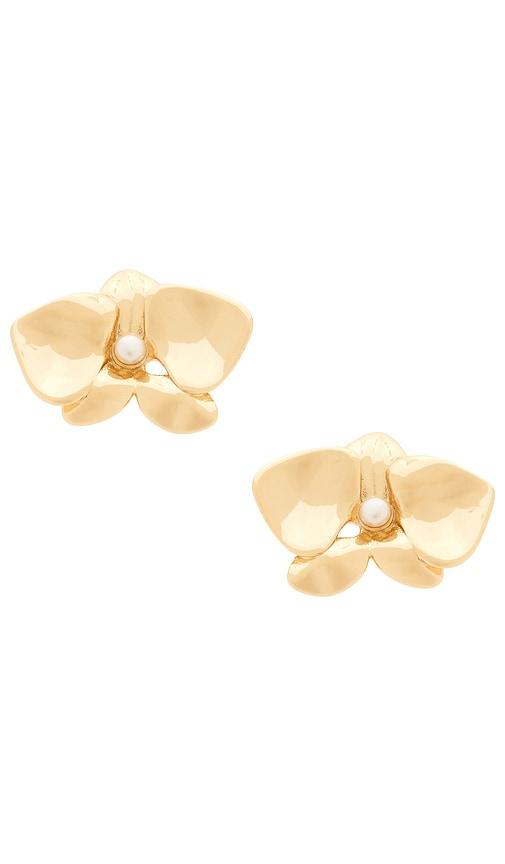 Ettika Pearl Blossom Stud Earrings in Metallic Gold by ETTIKA