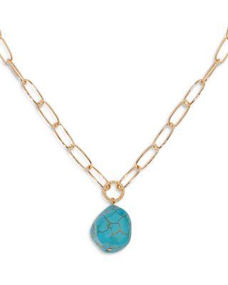 Gemstone Nugget Chain Link Pendant Necklace in 18K Gold Plated by ETTIKA