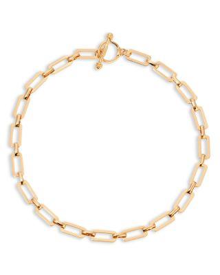 Golden Flat Rectangle Chain Necklace by ETTIKA