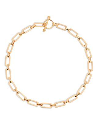 Golden Flat Rectangle Chain Necklace by ETTIKA