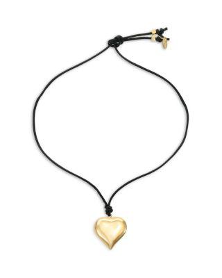 Heart Faux Leather Cord Pendant Necklace in 18K Gold Plated by ETTIKA