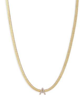 Initial Herringbone Chain Necklace in 18K Gold Plated by ETTIKA