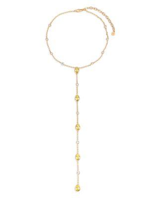 Mixed Cubic Zirconia Lariat Necklace in 18K Gold Plated by ETTIKA