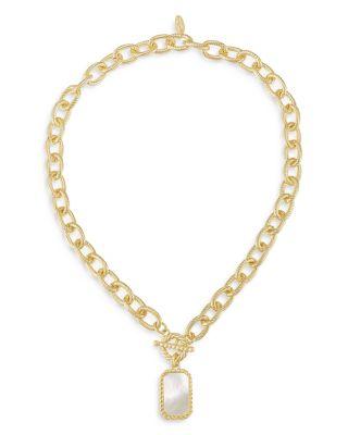 Mother Of Pearl Chain Link Pendant Necklace in 18K Gold Plated by ETTIKA