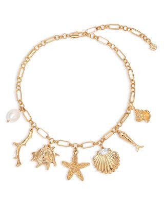 Oceanic Dreams Cubic Zirconia & Cultured Freshwater Pearl Shell Charm Statement Necklace by ETTIKA
