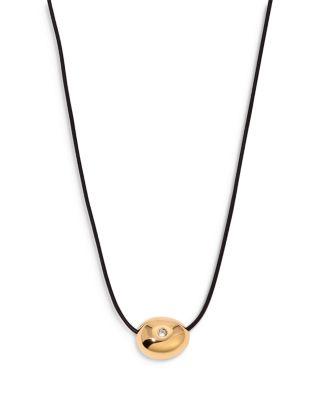 Pav&eacute; Polished Pebble Leather Pendant Necklace in 18K Gold Plated by ETTIKA