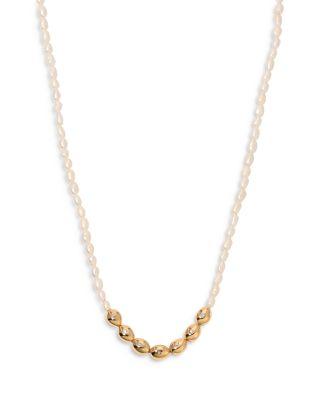 Pav&eacute; & Cultured Freshwater Pearl Polished Pebble Beaded Collar Necklace in 18K Gold Plated by ETTIKA