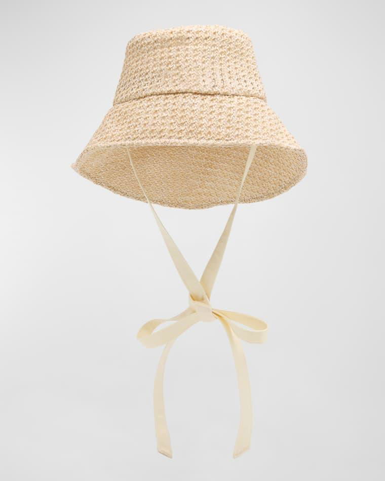 Ally Woven Bucket Hat With Organza Straps by EUGENIA KIM