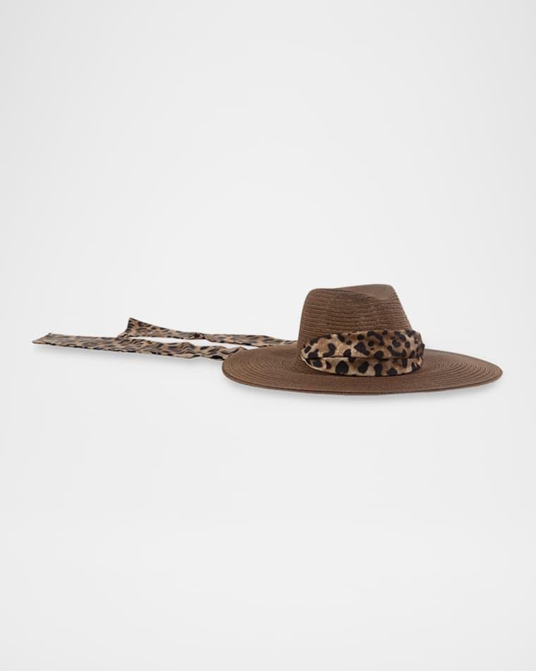 Cassidy Sun Hat with Leopard-Print Scarf by EUGENIA KIM