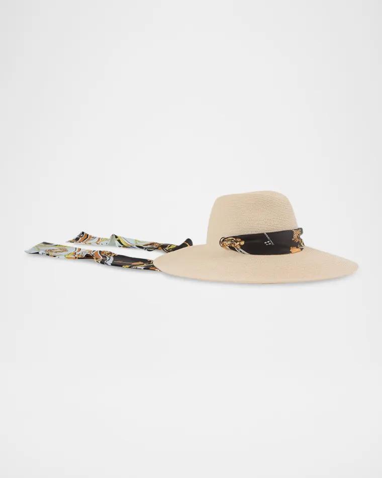 Cassidy Sun Hat with Satin Scarf by EUGENIA KIM