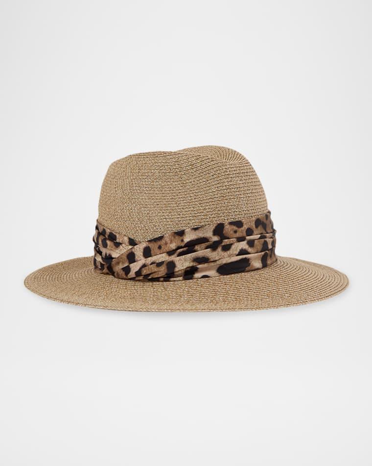 Courtney Animal-Print Sash Woven Packable Fedora by EUGENIA KIM