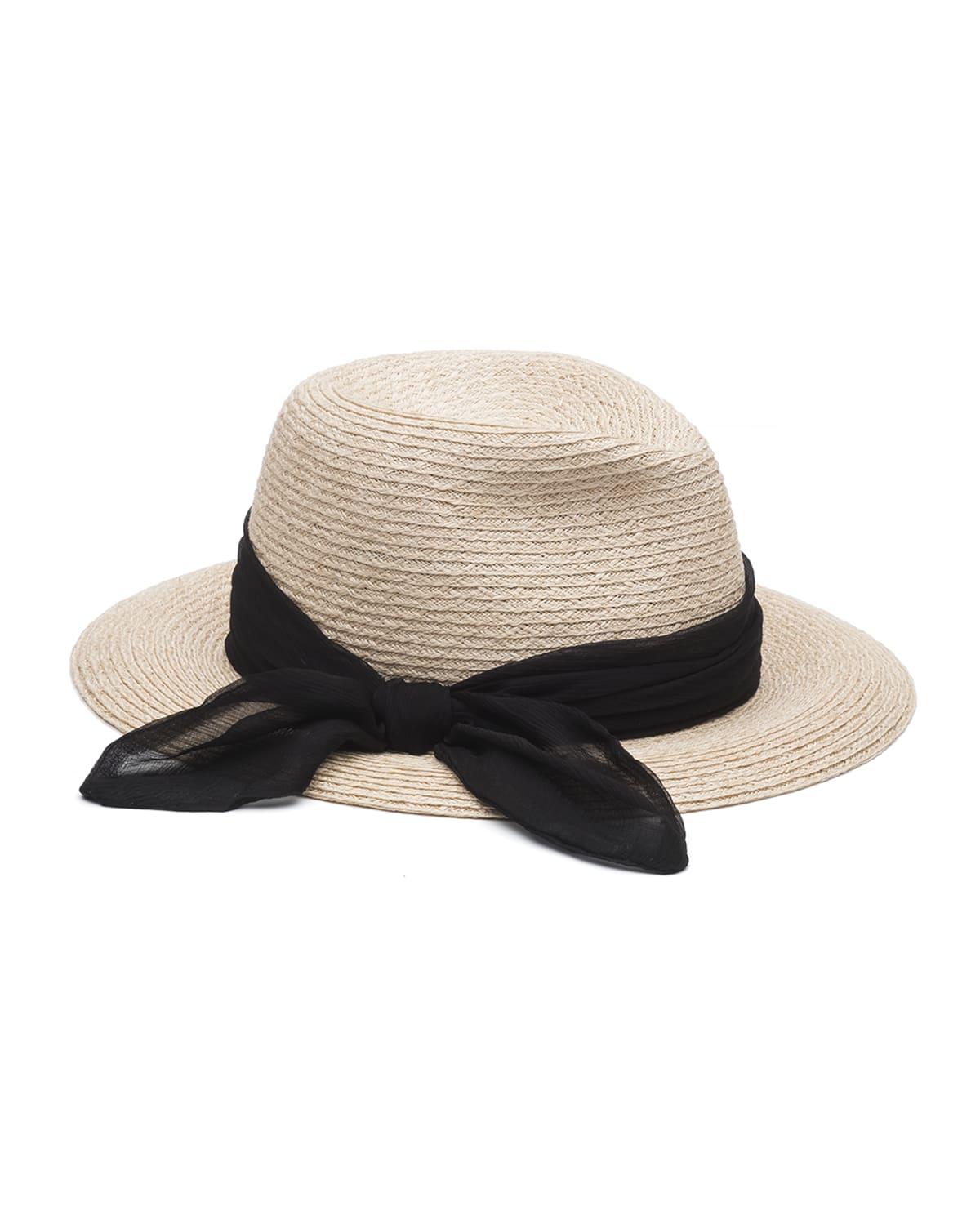 Lillian Woven Fedora Hat w/ Scarf Band by EUGENIA KIM