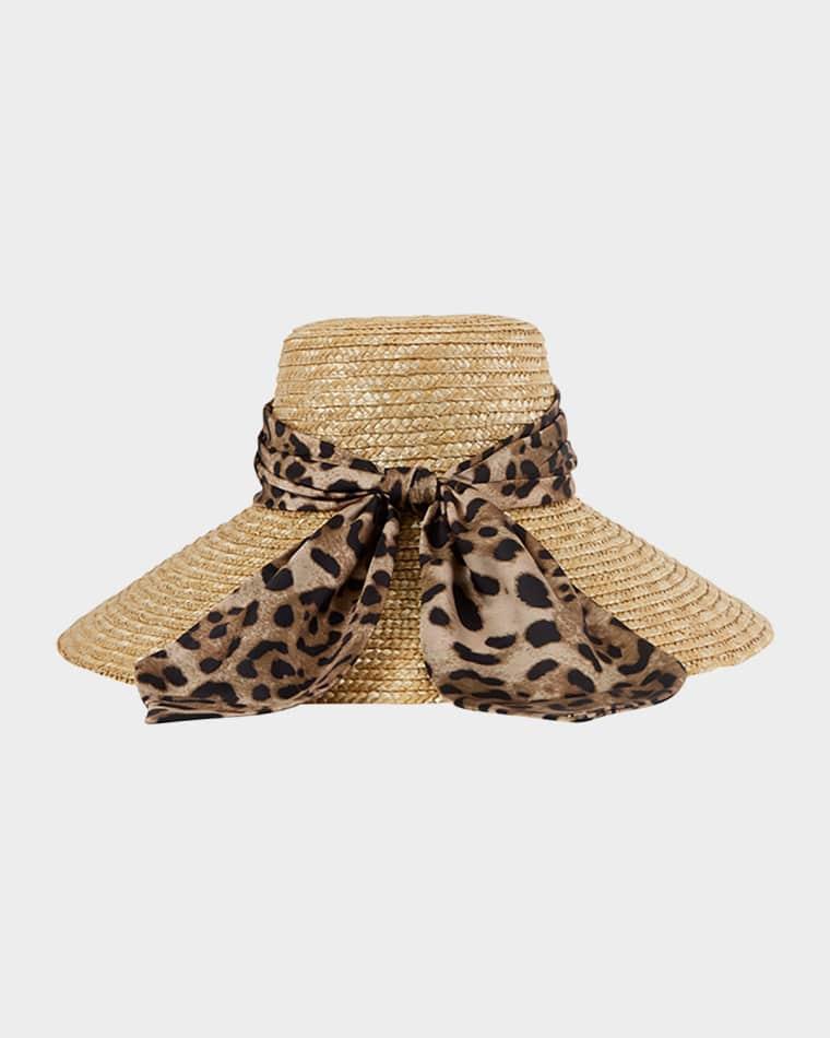 Mirabel Animal-Print Bow Straw Hat by EUGENIA KIM