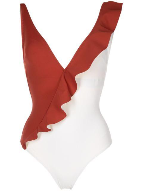 ruffled-trim swimsuit by EVARAE