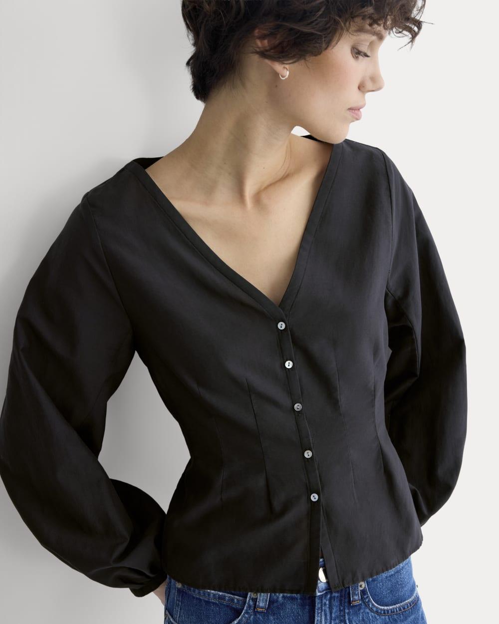 Balloon Sleeve Top in Cotton Silk | Black by EVERLANE