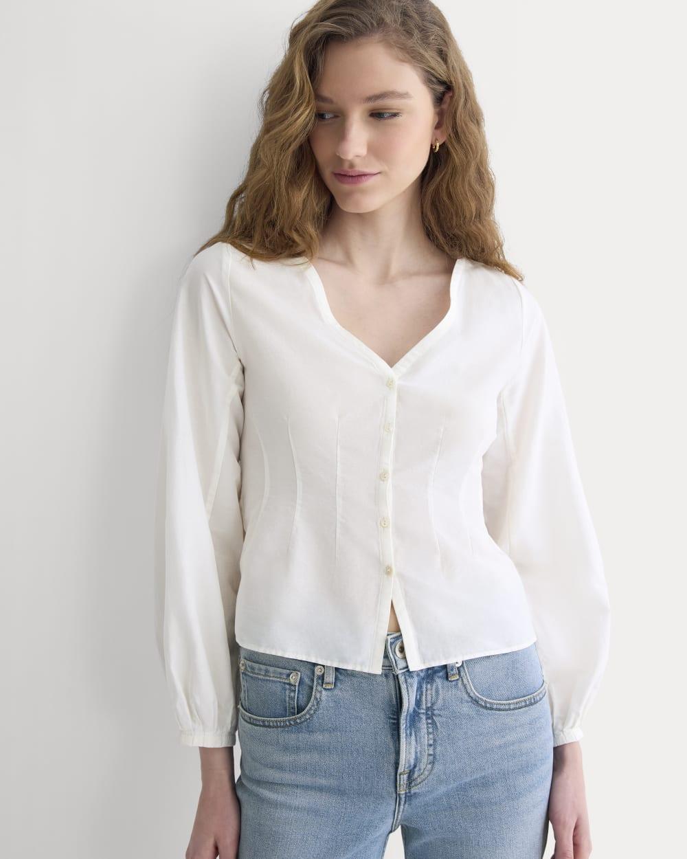 Balloon Sleeve Top in Cotton Silk | Bone by EVERLANE