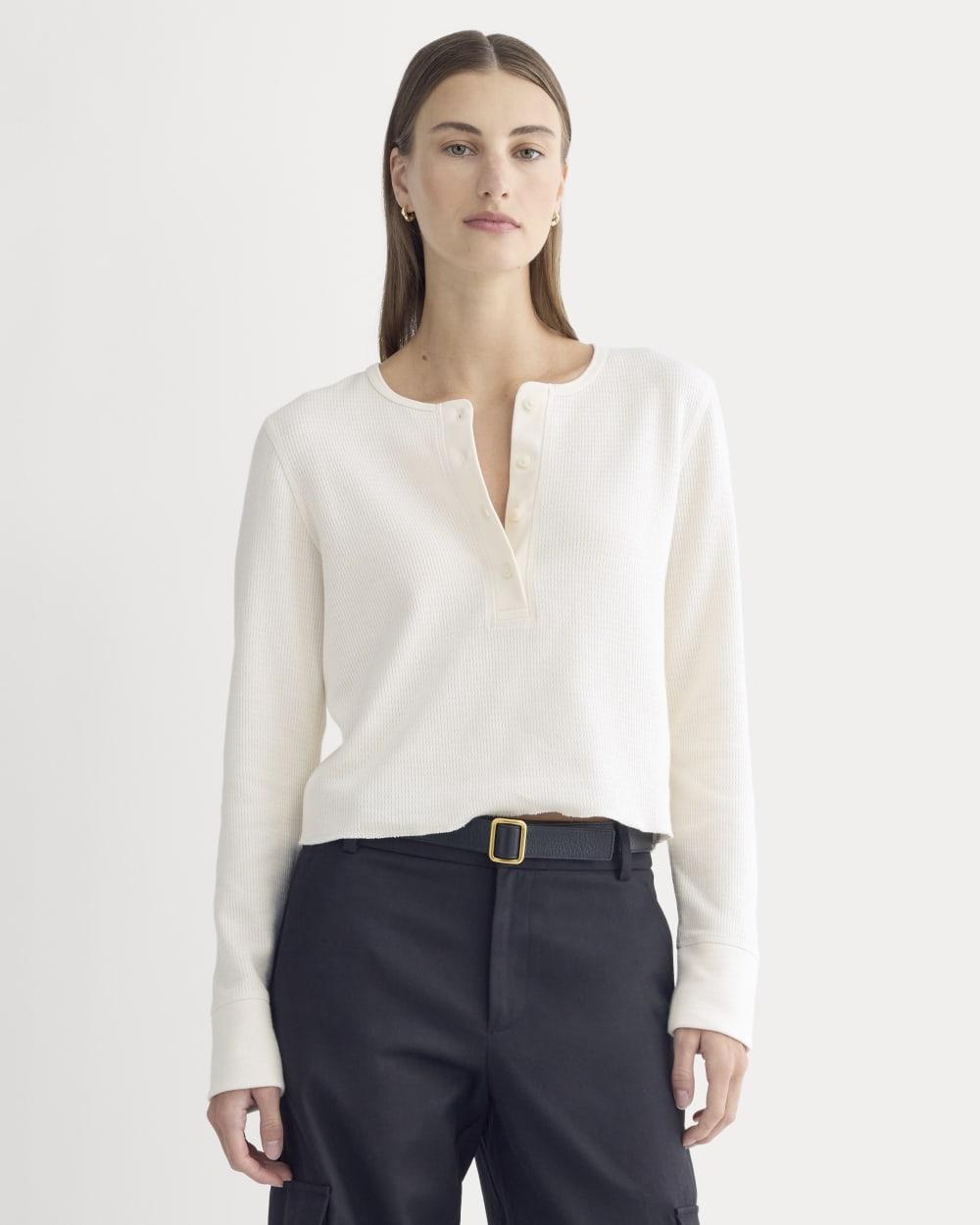 Boxy Henley in Cozy Waffle | Bone by EVERLANE