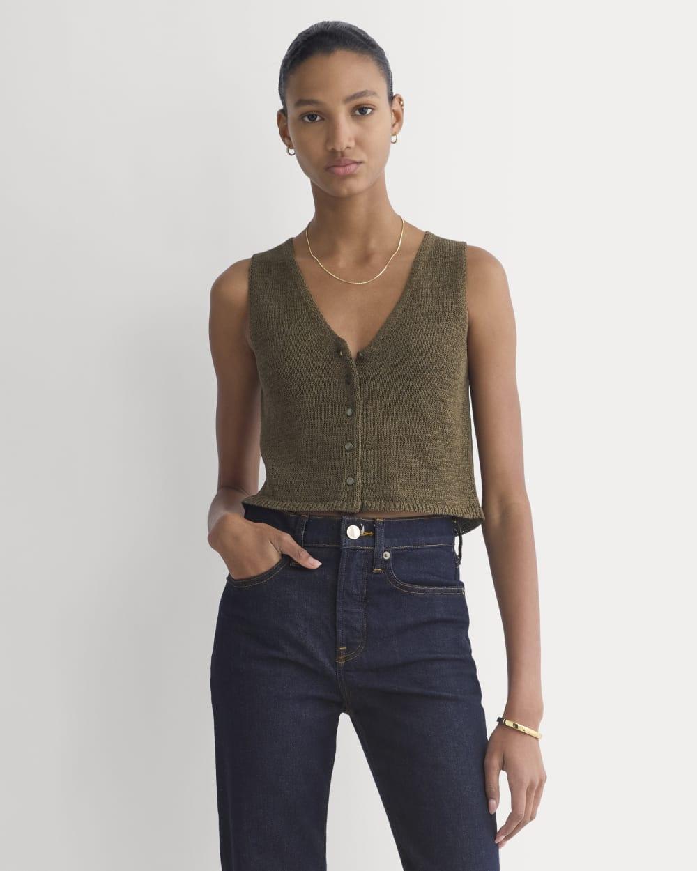 Button-Front Tank in Tape Yarn | Beech by EVERLANE