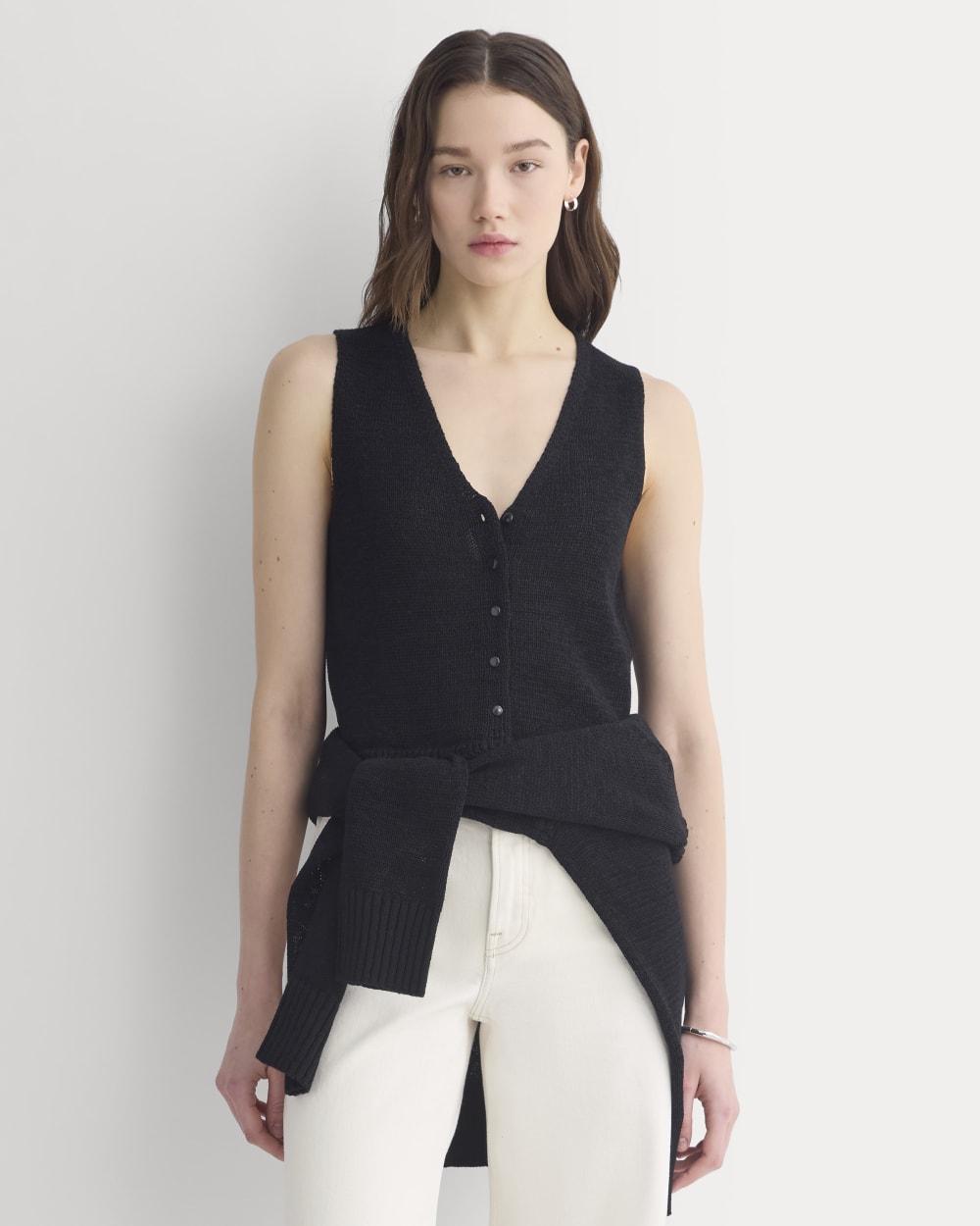 Button-Front Tank in Tape Yarn | Black by EVERLANE