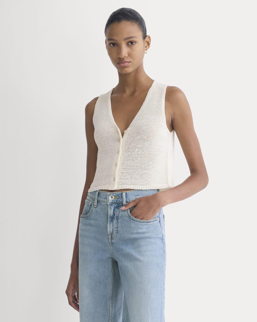Button-Front Tank in Tape Yarn | Bone by EVERLANE