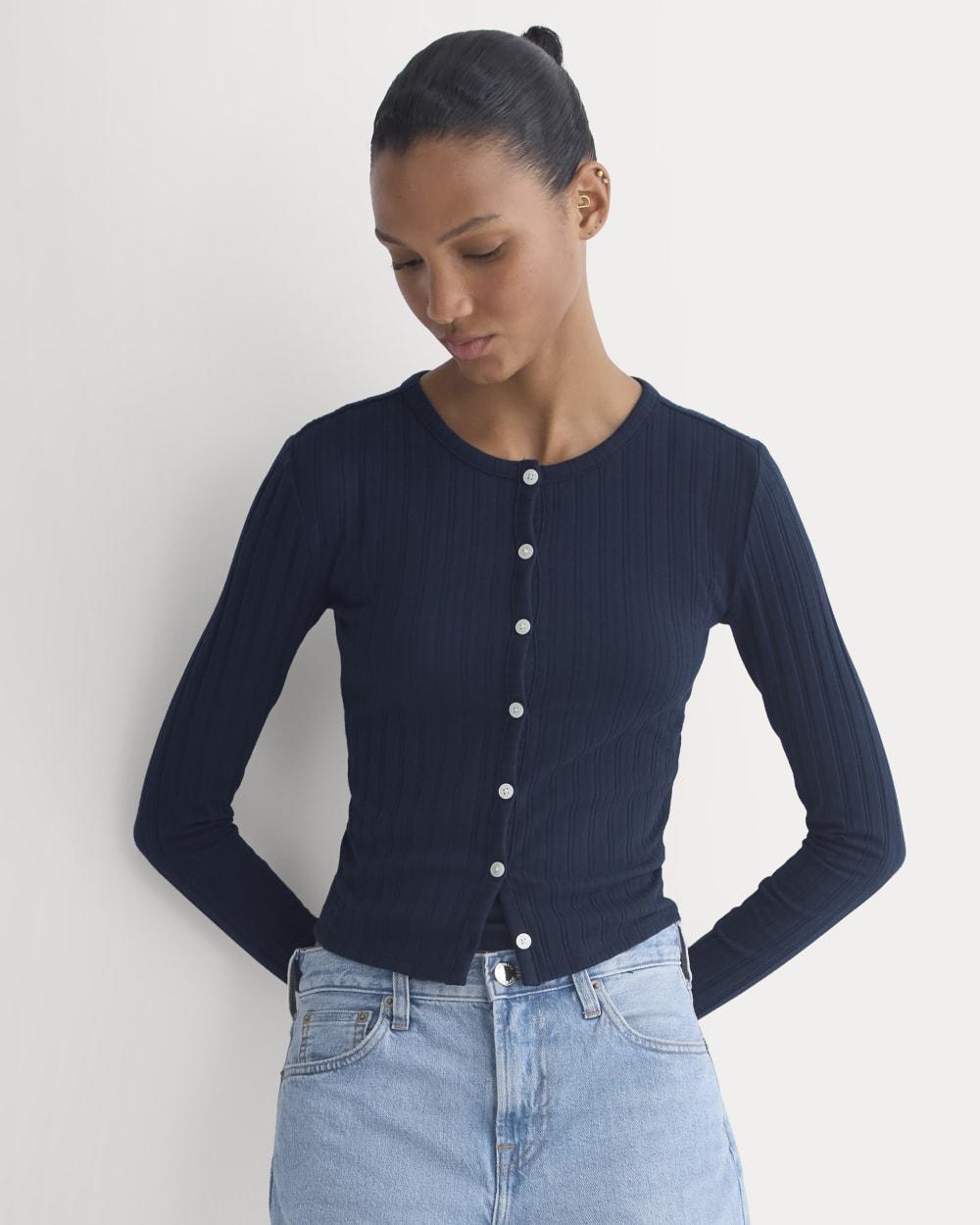 Cardigan in Pointelle | Deep Navy by EVERLANE