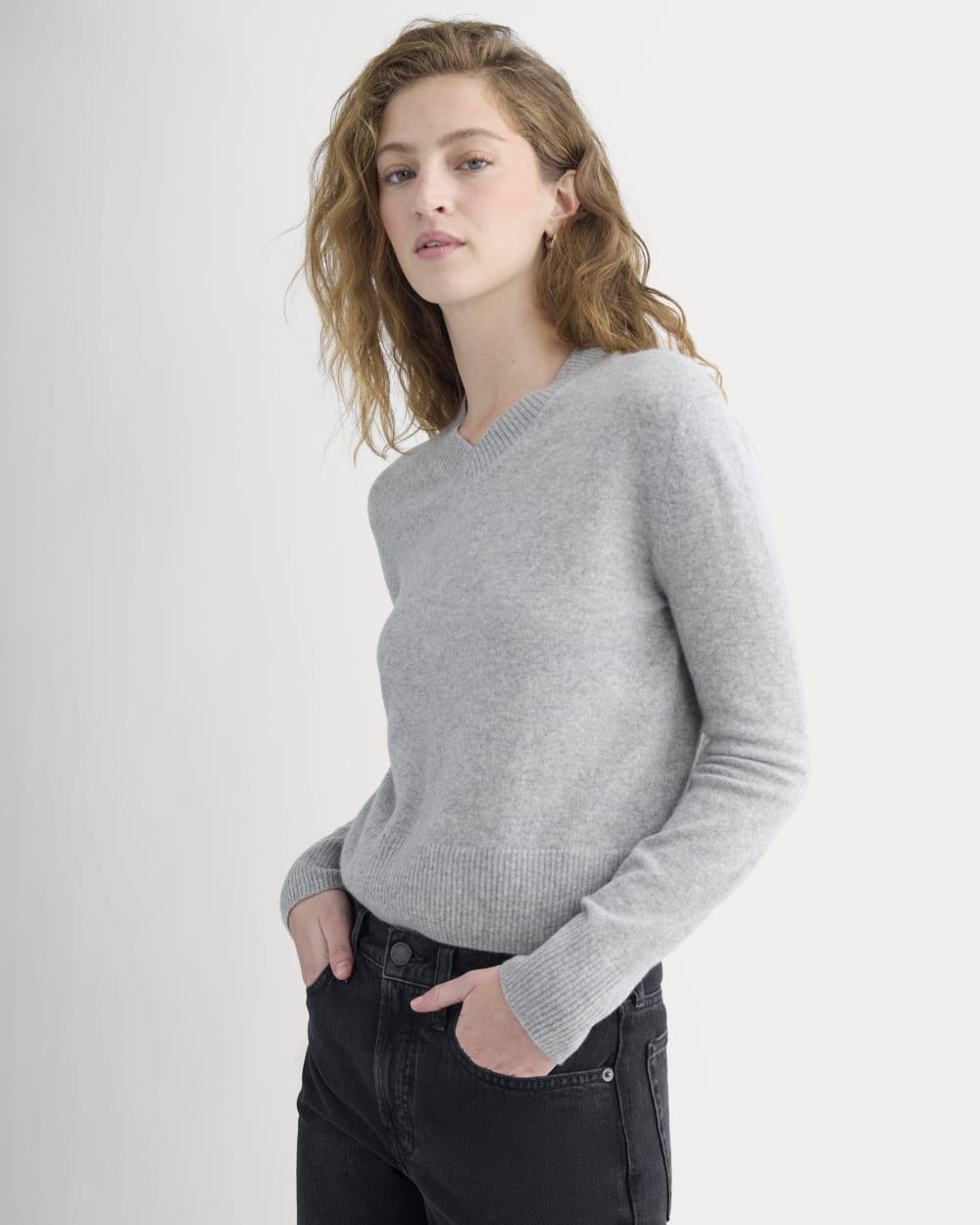 Cashmere Cropped High-V Sweater | Light Heather Grey by undefined