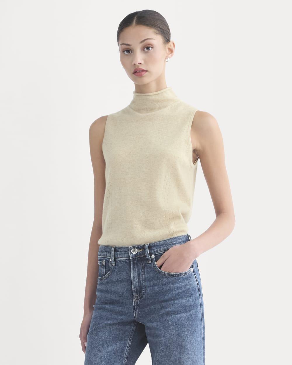 Cashmere Funnel-Neck Tank | Heather Light Camel by EVERLANE