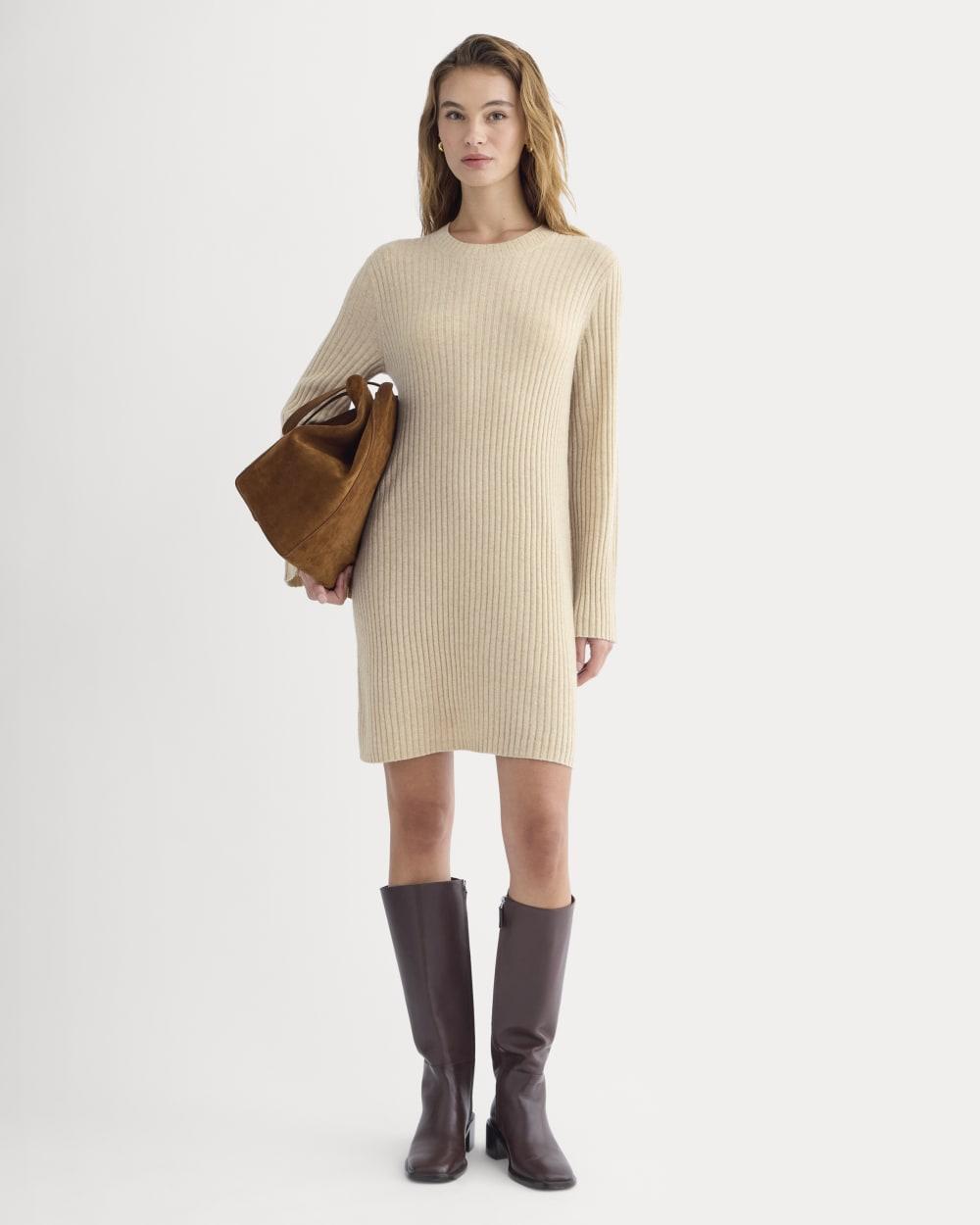 Cashmere Long-Sleeve Mini Dress | Heather Light Camel by EVERLANE
