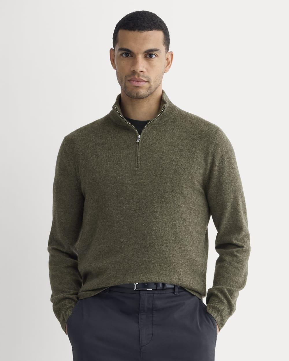 Cashmere Quarter Zip Sweater | Heathered Army Green by EVERLANE